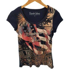 Fresh Bleu Womens American Dream Cotton T-Shirt Small Multi-Print Short Sleeve